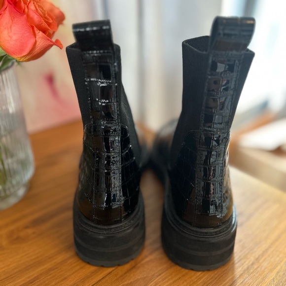 Loeffler Randall Black Croc-Embossed Combat Boots - Picture 7 of 10